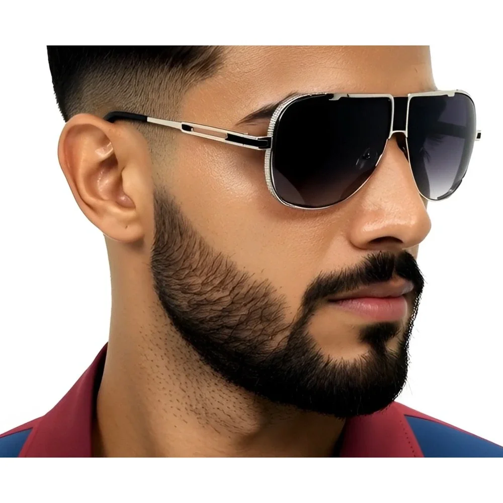 Sunglasses Silver Frame Black Lens Street Wear Thick Frame Hip Hop Shades Square